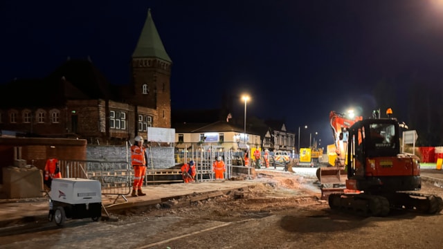 Stockport residents and passengers invited to find out more about the Greek Street bridge replacement: Stockport - Street level view at Greek Street during Easter blockade 2025